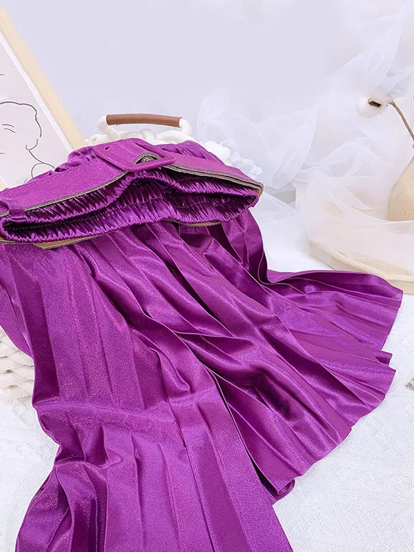 Pleated Solid Color Loose Skirts Bottoms