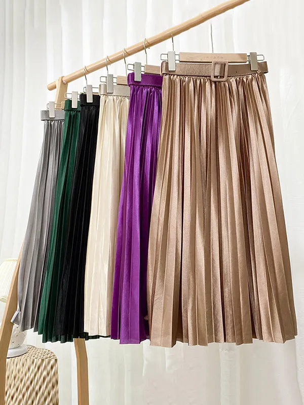 Pleated Solid Color Loose Skirts Bottoms