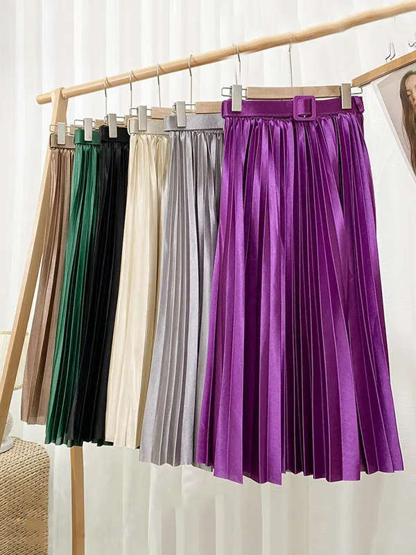 Pleated Solid Color Loose Skirts Bottoms