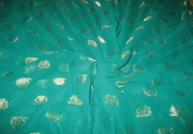 Polyester georgette fabric with metalic silver & gold jacquard~Sea Blue colour