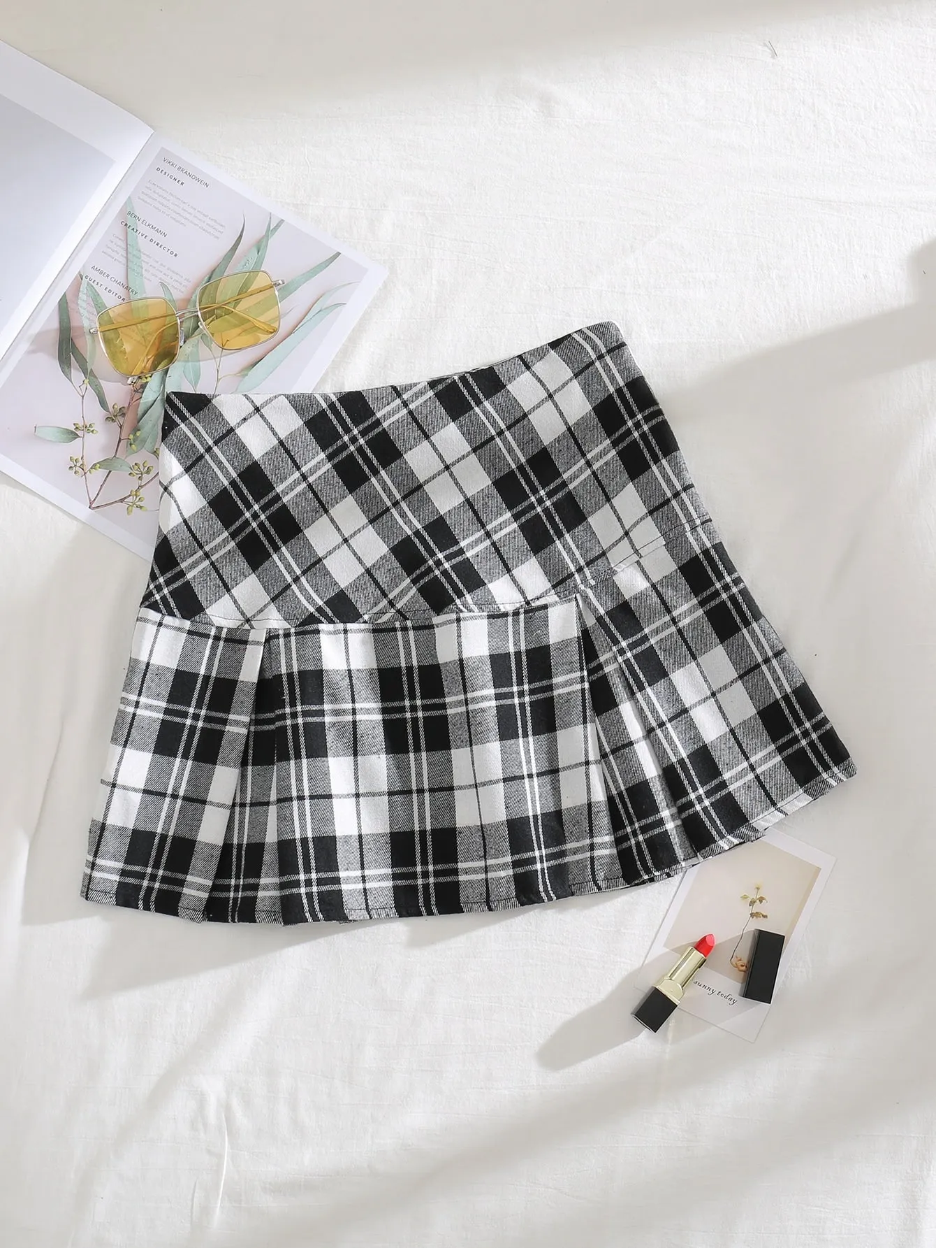 Preppy Plaid Zipper Natural Mini Women Skirt