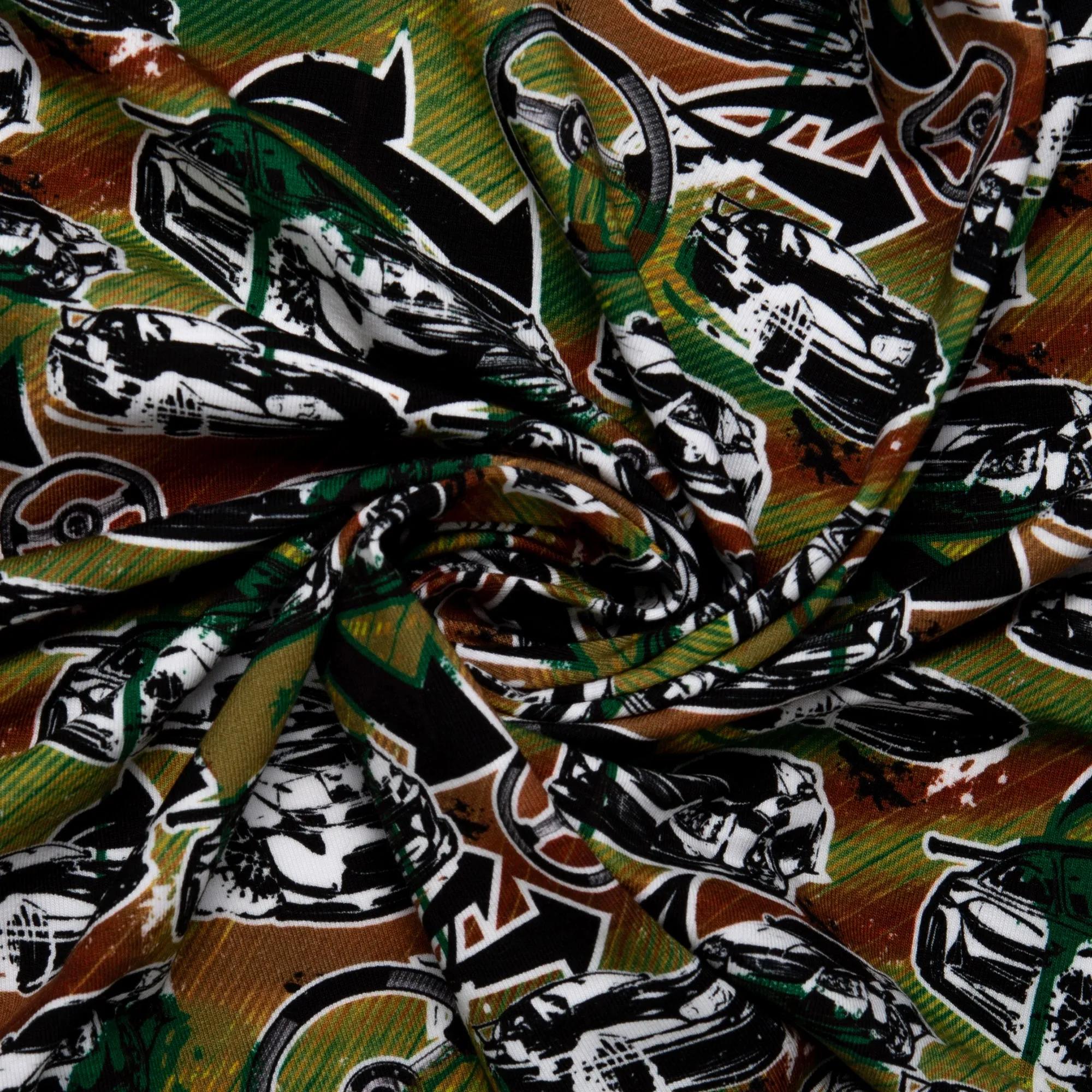 Printed Knit - FAST AND FURIOUS - Cars / Stering - Green