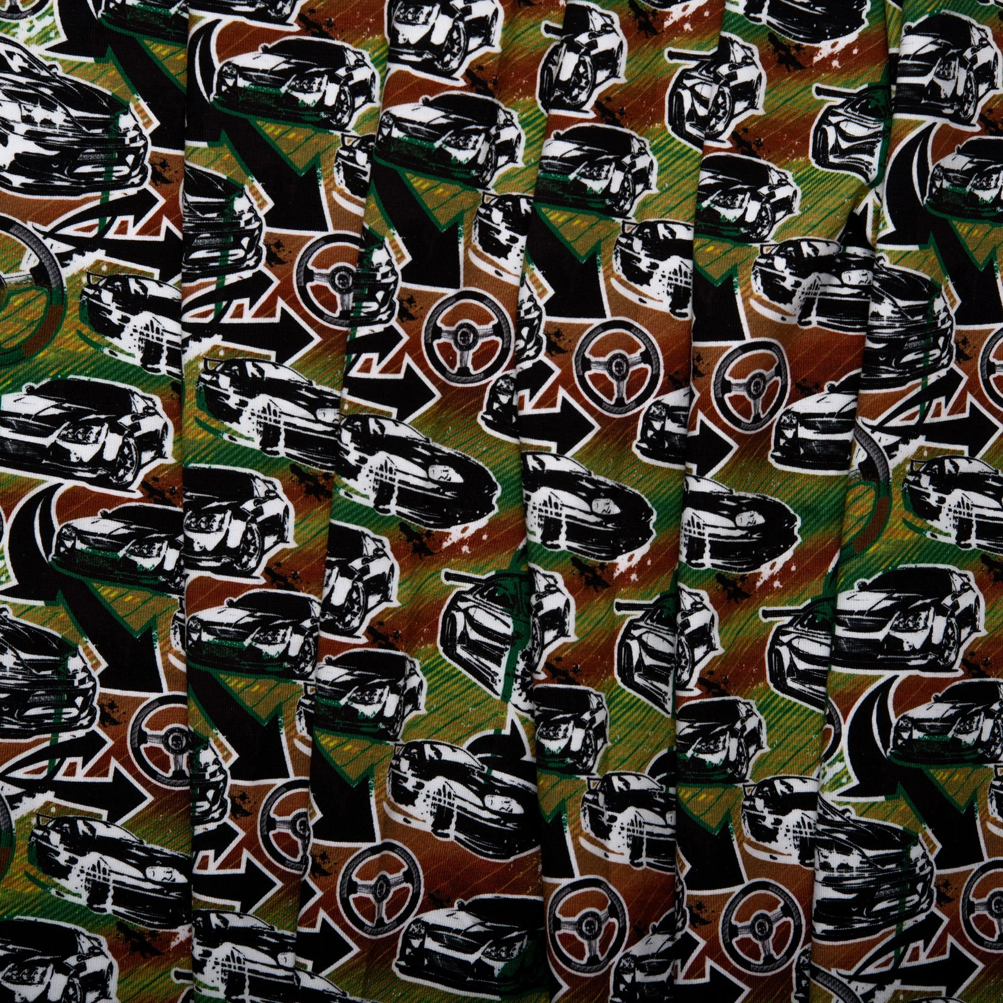 Printed Knit - FAST AND FURIOUS - Cars / Stering - Green