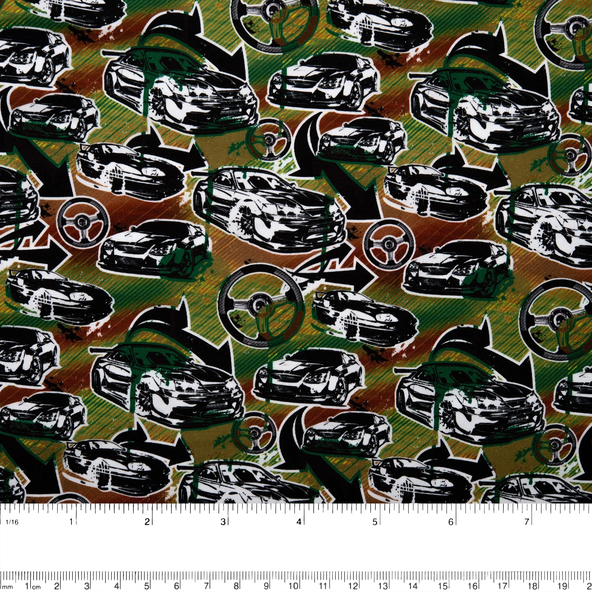 Printed Knit - FAST AND FURIOUS - Cars / Stering - Green