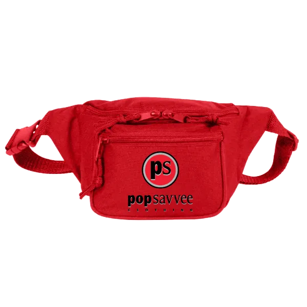 Red 3-Pocket Fanny Pack w/ Adjustable Plastic Snap Buckle & “Pop Savvee Clothing” Logo