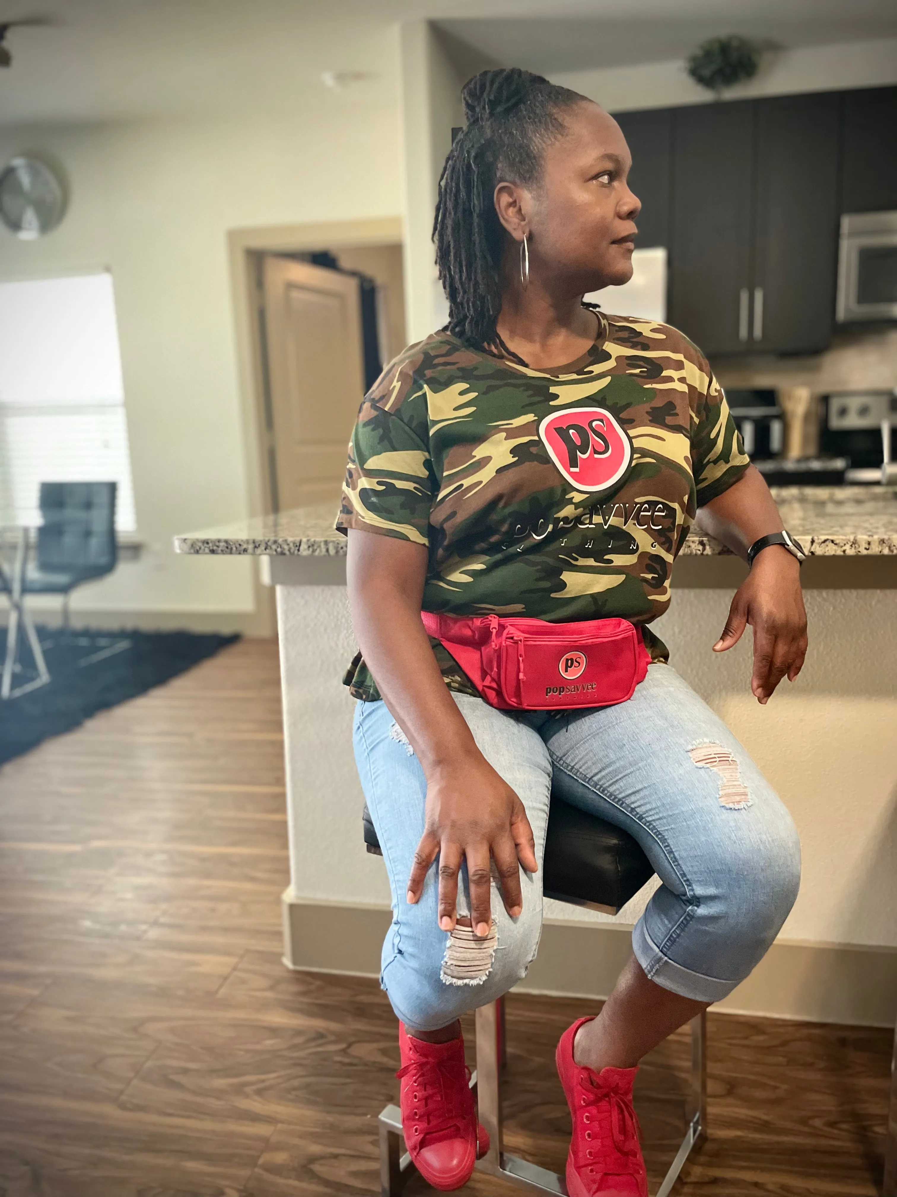 Red 3-Pocket Fanny Pack w/ Adjustable Plastic Snap Buckle & “Pop Savvee Clothing” Logo