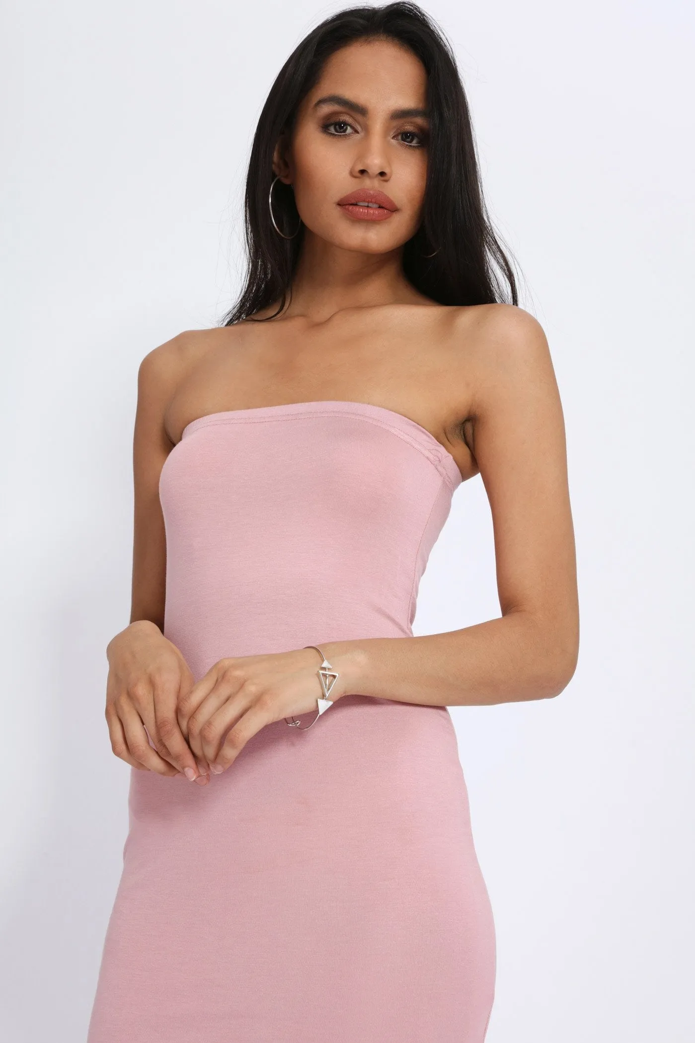 Rose Jersey Bandeau Midi Dress