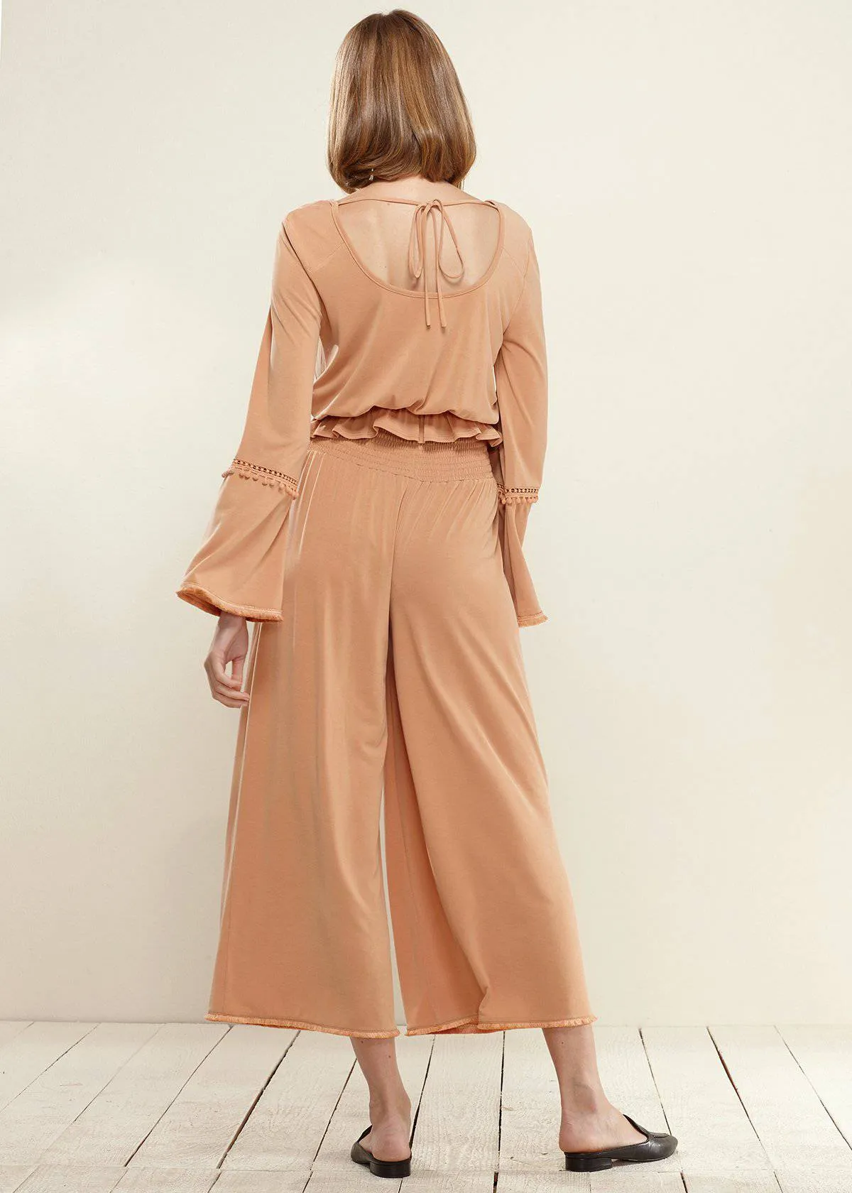 Smocked Waist Wide Leg Palazzo Pants