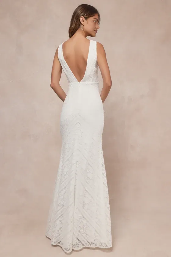 White Lace Twist-Front Sleeveless Maxi Dress Floor-length Wedding Dresses