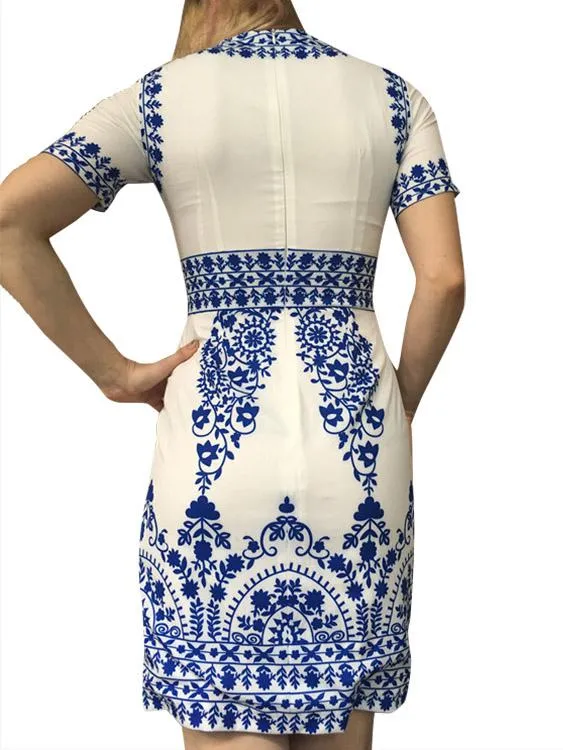 Wholesale Blue Baroque High Waist Midi Dress