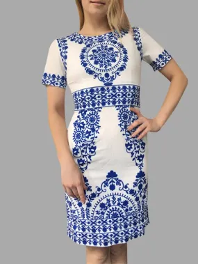 Wholesale Blue Baroque High Waist Midi Dress