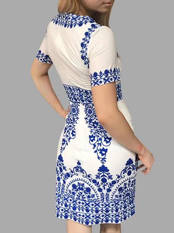 Wholesale Blue Baroque High Waist Midi Dress