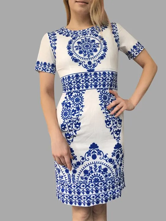 Wholesale Blue Baroque High Waist Midi Dress