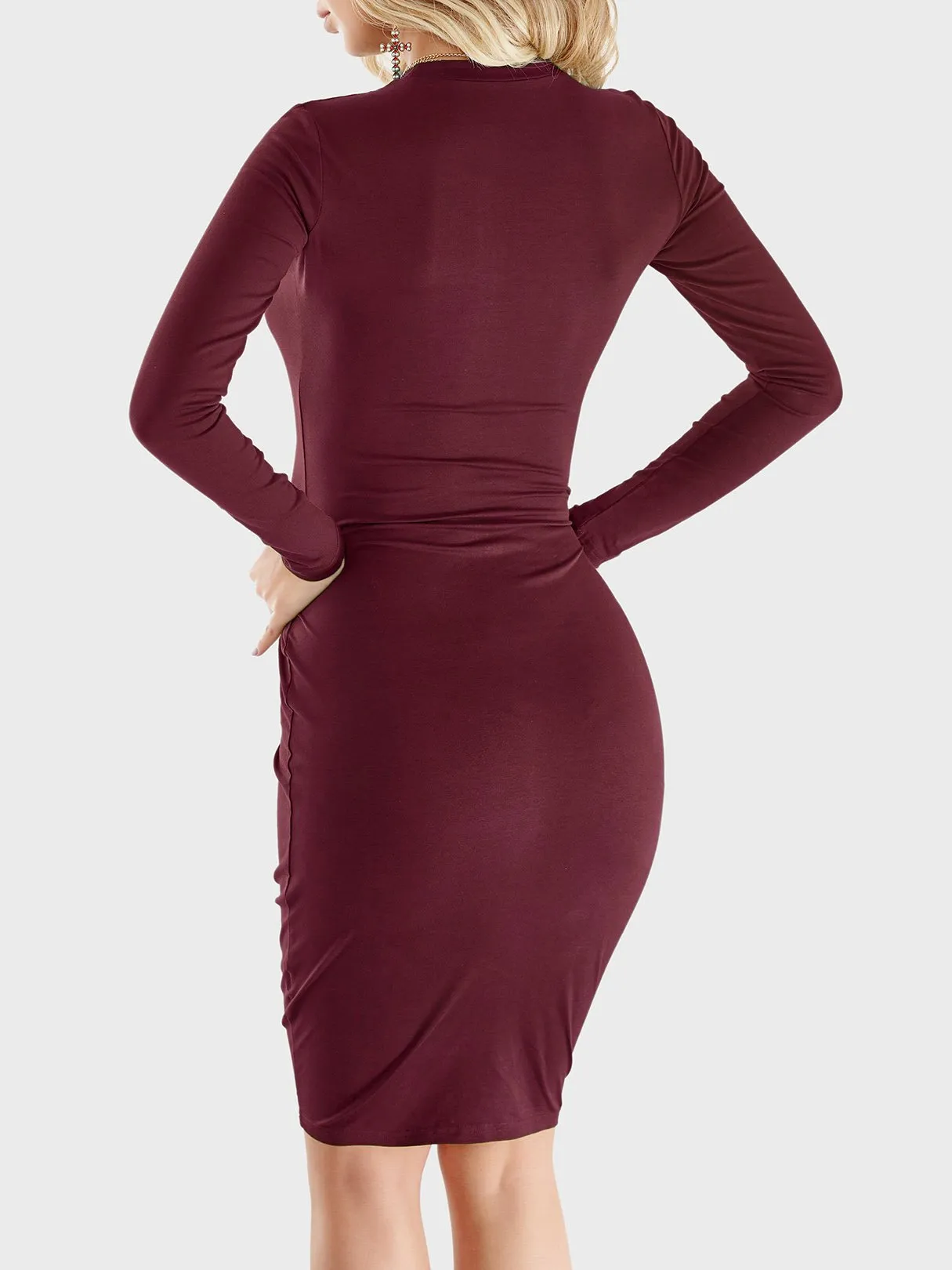 Wholesale Crew Neck Long Sleeve Plain Bodycon Midi Dresses