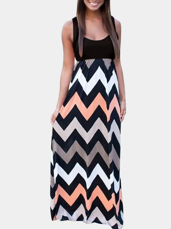 Wholesale Round Neck Sleeveless Wave Maxi Dress