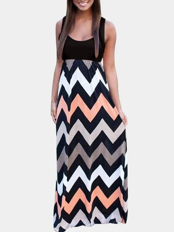 Wholesale Round Neck Sleeveless Wave Maxi Dress