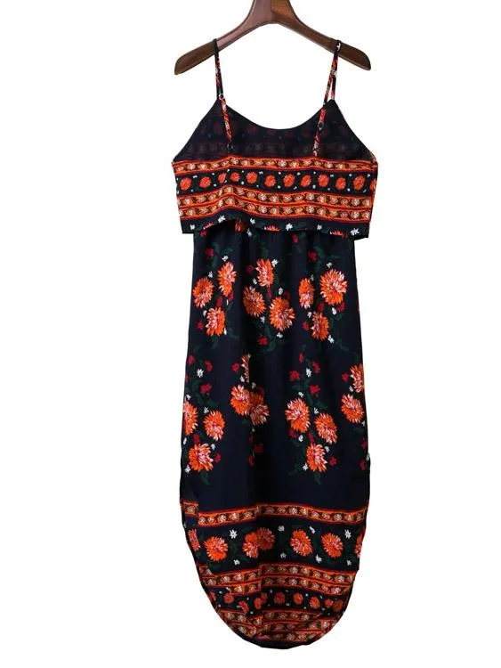 Wholesale Sleeveless Floral Print Curved Hem Maxi Dress