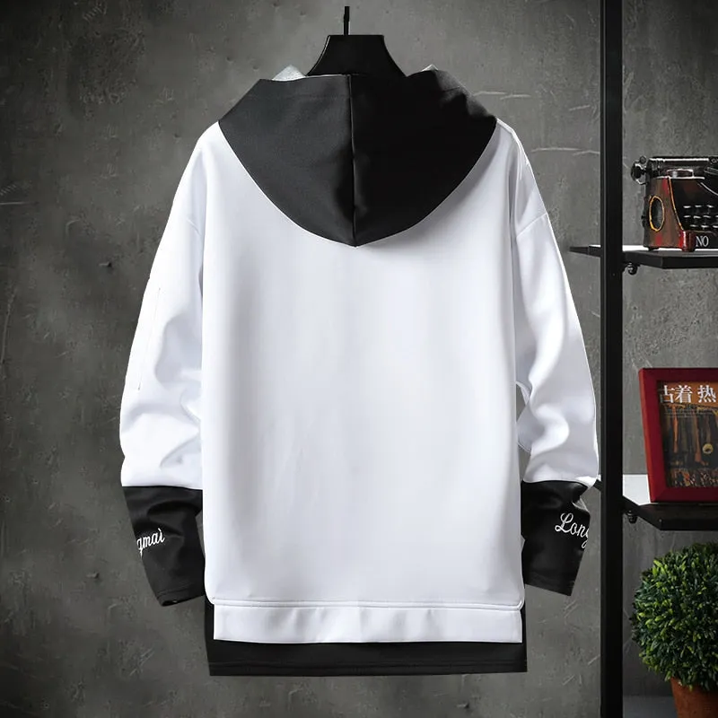 xiangtuibao Contrast Color Streetwear Hoodies Men Brand Tops Black White Sweatshirt Men Hip Hop Hoodies Cool Patchwork Pullover 3/4 Sleeve