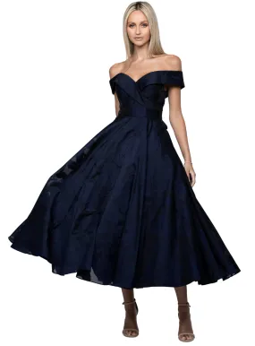 Yari Off Shoulder A Line Midi - Navy - Size 18